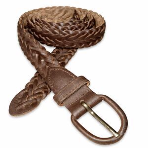 Braided Leather Belt Brown Woven Argentina Artisan Classic XL Covered Buckle